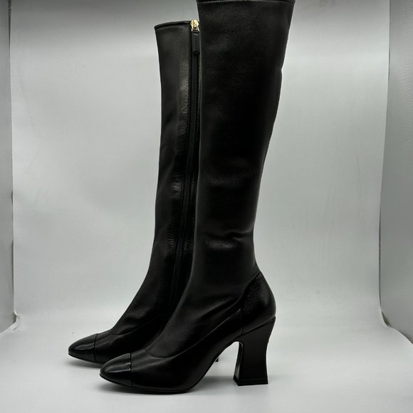 CHANEL 21B Stretch Leather CC Curved Heel Knee High Tall Boots - Picture 12 of 16